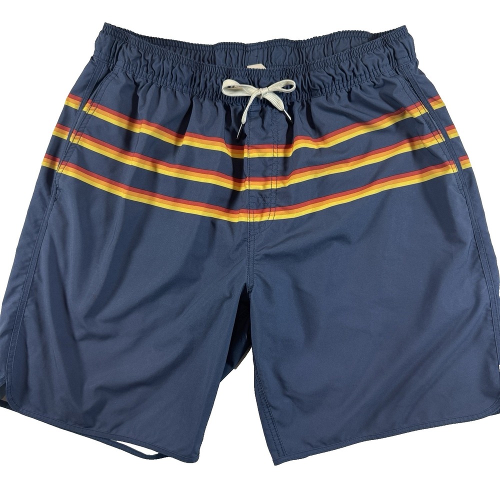 Fair Harbor The Anchor Swim Trunks Men XL Navy Blue Retro Stripe Board‎ Shorts